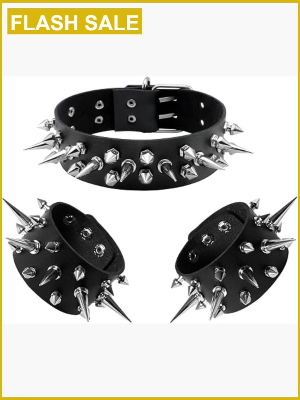 Punk Gothic Spike Rivet Cuff Bangle Leather Choker Bracelet Set